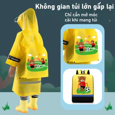 Áo mưa trẻ em siêu chống thấm, ngăn đựng cặp balo, phù hợp 3‑12 tuổi – 159.345₫