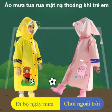 Áo mưa trẻ em siêu chống thấm, ngăn đựng cặp balo, phù hợp 3‑12 tuổi – 159.345₫
