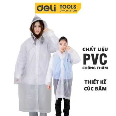 Áo Mưa Trong Suốt Deli DL553.010/011 - Chống Thấm Cao Cấp, Dáng Dài Thời Trang cho Người Lớn & Trẻ Em, 95.000 VND