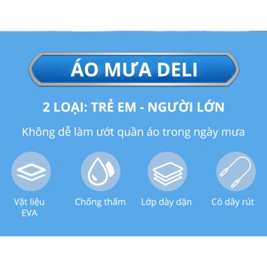 Áo Mưa Trong Suốt Deli DL553.010/011 - Chống Thấm Cao Cấp, Dáng Dài Thời Trang cho Người Lớn & Trẻ Em, 95.000 VND