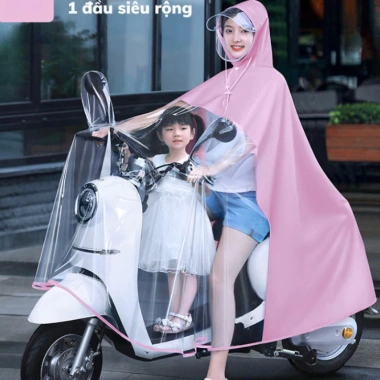 Áo mưa trong suốt toàn thân mẹ & bé kèm kính chắn mưa, vải dù siêu nhẹ chống thấm - Chính Hãng, giảm giá 78.000đ