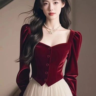 Áo Nhung Đỏ Retro Nữ Cổ Vuông - Phong Cách Tết Nguyên Đán và Giáng Sinh, Giá 218.021₫ 6 Áo Nhung Đỏ Retro Nữ Cổ Vuông - Phong Cách Tết Nguyên Đán và Giáng Sinh, Giá 218.021₫ 6