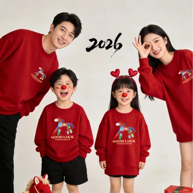 Áo Nỉ Cổ Tròn 350g Set Đồ Tết Năm Ngọ 2.026: Đầm ấm cho Cả Gia Đình
