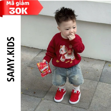 Áo nỉ dài tay thêu chú ngựa 2.026 cho bé – vải dày dặn, co giãn, áo tết giá 136k