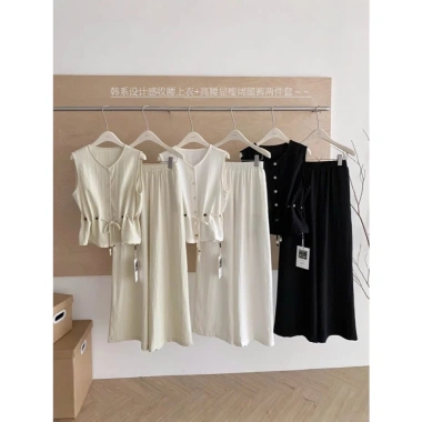Áo nữ sát nách, quần ống xuông kiểu Hàn 3 màu trẻ trung du lịch tiệc 159.000 VND