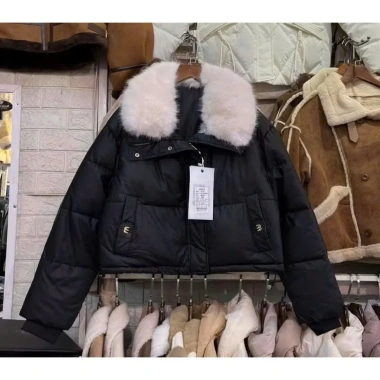 Áo Phao Nữ Da PU Cổ Lông Tháo Rời Túi M - Dáng Ngắn Ulzzang Siêu Ấm Giá 90k