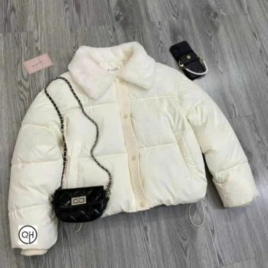 Áo Phao Nữ Da PU Cổ Lông Tháo Rời Túi M - Dáng Ngắn Ulzzang Siêu Ấm Giá 90k