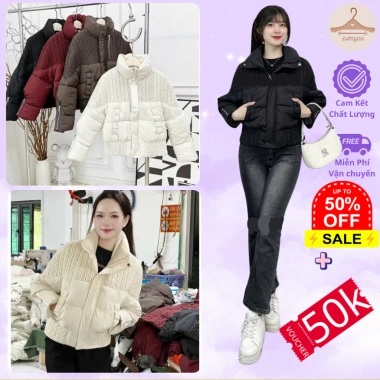 Áo Phao Nữ Trần Bông 3 Lớp Dày Dặn Cổ Trụ, Tay Khóa Kéo Bo – Độc Đáo Tôn Dáng, Giá 375k