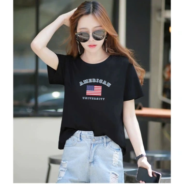 Áo phông nữ dáng rộng in chữ AMERICAN thun cotton Loza RT8.201 - Giá giảm 21% chỉ 168k