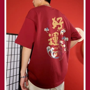Áo phông tròn cổ MIEMIE in cá Koi sáng tạo - Đường phố Tết Trung Quốc, COD 24h, 60.000 VND