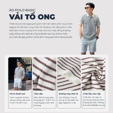 Áo Polo Nam BTM Striped Shirt Vải Pique Cá Sấu Kẻ Ngang Slimfit Mã 8.563 239k 3
