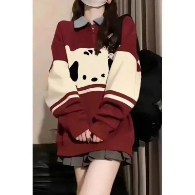 Áo Polo Sweater Hình Cún Cute, Rộng, Nỉ Bông Dài Tay, Cổ Ulzzang Hàn Quốc - 139k