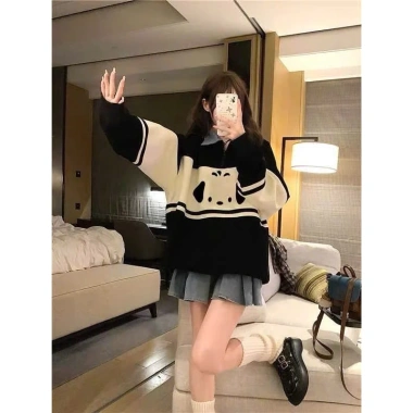 Áo Polo Sweater Hình Cún Cute, Rộng, Nỉ Bông Dài Tay, Cổ Ulzzang Hàn Quốc - 139k