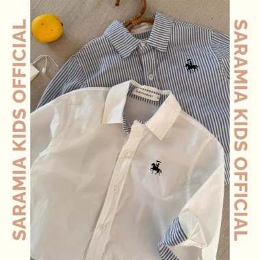 Áo sơ mi kẻ sọc SARAMIA KIDS Hàn Quốc dài tay cho bé, thêu hình bé trai/gái, giá ưu đãi 130k 4