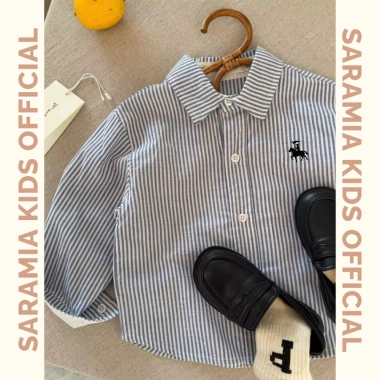Áo sơ mi kẻ sọc SARAMIA KIDS Hàn Quốc dài tay cho bé, thêu hình bé trai/gái, giá ưu đãi 130k 6