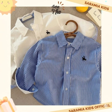 Áo sơ mi kẻ sọc SARAMIA KIDS Hàn Quốc dài tay cho bé, thêu hình bé trai/gái, giá ưu đãi 130k 10
