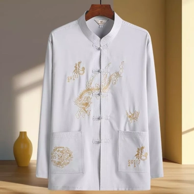 Áo sơ mi nam dài tay phong cách Hanfu, thời trang xuân hè người cao tuổi, lễ hội & Tết, giảm còn 363.273₫