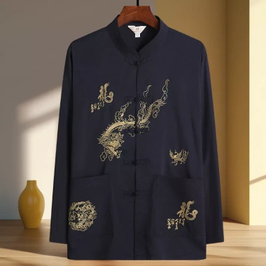 Áo sơ mi nam dài tay phong cách Hanfu, thời trang xuân hè người cao tuổi, lễ hội & Tết, giảm còn 363.273₫
