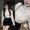 Áo sơ mi nữ trắng đính đá cổ trụ bèo sang chảnh A012 MOLLY HÔUSE STORE 3