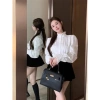 Áo sơ mi nữ trắng đính đá cổ trụ bèo sang chảnh A012 MOLLY HÔUSE STORE 6