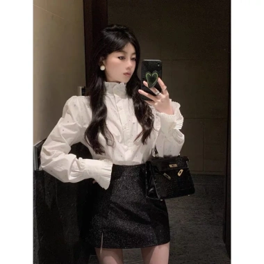 Áo sơ mi nữ trắng đính đá cổ trụ bèo sang chảnh A012 MOLLY HÔUSE STORE 7 Áo sơ mi nữ trắng đính đá cổ trụ bèo sang chảnh A012 MOLLY HÔUSE STORE 7