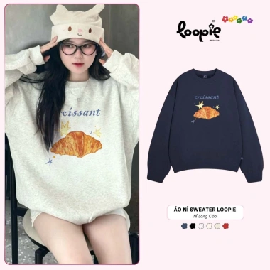 Áo Sweater Bánh Sừng Bò Loopie Club Nỉ Lông Cáo - Tết 2.026 Giá 145k Giao Ngay