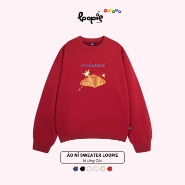 Áo Sweater Bánh Sừng Bò Loopie Club Nỉ Lông Cáo - Tết 2.026 Giá 145k Giao Ngay
