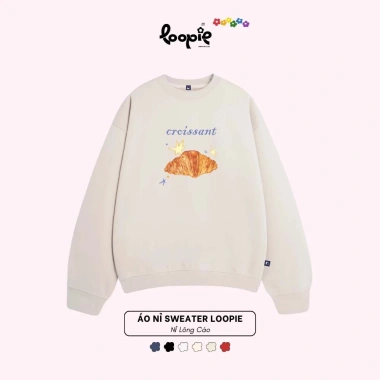 Áo Sweater Bánh Sừng Bò Loopie Club Nỉ Lông Cáo - Tết 2.026 Giá 145k Giao Ngay