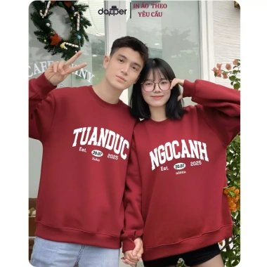 Áo Sweater Đỏ Cặp Đôi Nỉ Bông Cao Cấp Dày Dặn In Tên Năm Sinh và Hộp Quà Tặng
