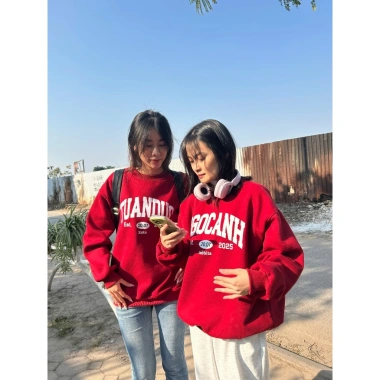 Áo Sweater Đỏ Cặp Đôi Nỉ Bông Cao Cấp Dày Dặn In Tên Năm Sinh và Hộp Quà Tặng