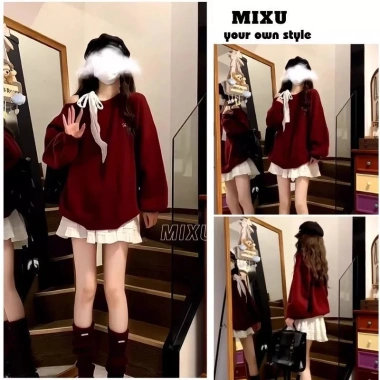Áo Sweater Đỏ Lệch Vai Thắt Nơ Chân Váy Xoè Tầng Noel Tết HOAIANHSILE 25k