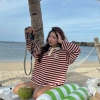 Áo sweater kẻ ngang tay dài cổ polo phong cách Hàn Quốc oversize nỉ mỏng - Giá 145k 3