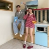Áo sweater kẻ ngang tay dài cổ polo phong cách Hàn Quốc oversize nỉ mỏng - Giá 145k 6