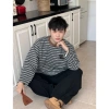 Áo sweater kẻ ngang tay dài cổ polo phong cách Hàn Quốc oversize nỉ mỏng - Giá 145k 8