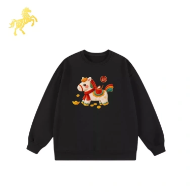 Áo sweater nỉ bông cao cấp họa tiết ngựa lộc tài, ấm ám thoáng khí, form rộng unisex cho nam nữ - Tết 2.026 3