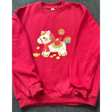 Áo sweater nỉ bông cao cấp họa tiết ngựa lộc tài, ấm ám thoáng khí, form rộng unisex cho nam nữ - Tết 2.026 7