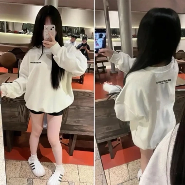 Áo Sweater Nỉ Bông Oversize Unisex Tay Bồng Form Rộng Xám Tiêu - In Chữ Đơn Giản, Giảm 20%