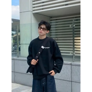 Áo Sweater Nỉ Bông Oversize Unisex Tay Bồng Form Rộng Xám Tiêu - In Chữ Đơn Giản, Giảm 20%