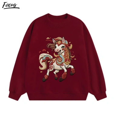 Áo sweater nữ đỏ mận unisex thu đông form rộng Năm Ngựa in hình áo tết fashion FOCUS 199k