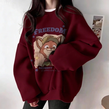 Áo sweater nữ form rộng Hàn Quốc màu đỏ Judy và Nick mùa đông 2.026 nỉ dài tay, giảm còn 200k