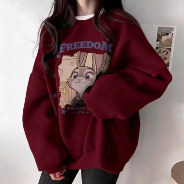 Áo sweater nữ form rộng Hàn Quốc màu đỏ Judy và Nick mùa đông 2.026 nỉ dài tay, giảm còn 200k