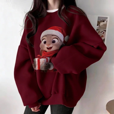 Áo sweater nữ form rộng Hàn Quốc màu đỏ Judy và Nick mùa đông 2.026 nỉ dài tay, giảm còn 200k