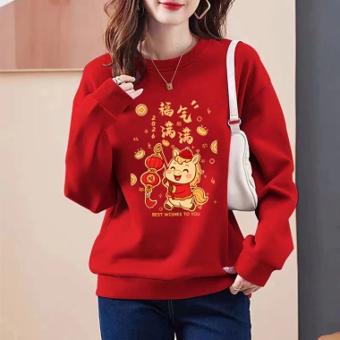 Áo sweater nữ form rộng tết 2.026 màu đỏ nỉ Salute - Giá 200.000đ
