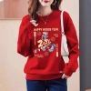 Áo sweater nữ form rộng tết 2.026 màu đỏ nỉ Salute - Giá 200.000đ 5