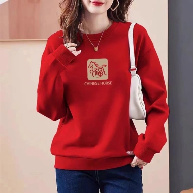 Áo sweater nữ form rộng tết 2.026 màu đỏ nỉ Salute - Giá 200.000đ