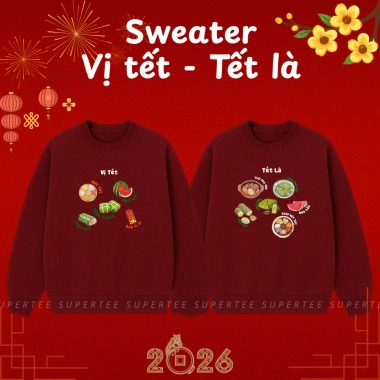 Áo Sweater Tết 2.026 - Hình Món Ăn Truyền Thống, Nỉ Bông Dày Dặn, Mềm Mịn, Giá 195k