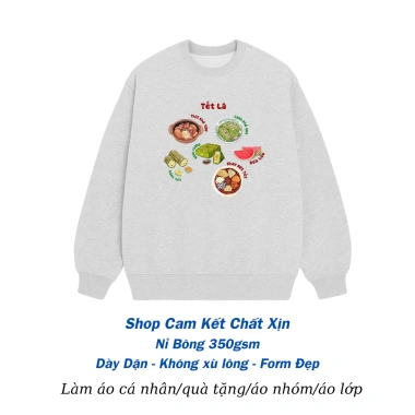 Áo Sweater Tết 2.026 - Hình Món Ăn Truyền Thống, Nỉ Bông Dày Dặn, Mềm Mịn, Giá 195k