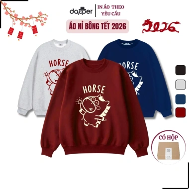 Áo Sweater Tết 2.026 Nỉ Bông Dày Ấm Áp In Hình Ngựa Đáng Yêu và Hộp Quà Tặng - Giá 225k