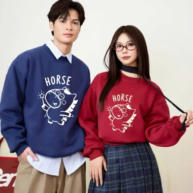 Áo Sweater Tết 2.026 Nỉ Bông Dày Ấm Áp In Hình Ngựa Đáng Yêu và Hộp Quà Tặng - Giá 225k