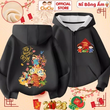 Áo Tết CIUCIU cho Bé Trai và Bé Gái - Áo khoác nỉ lót bông giữ nhiệt, chúc mừng Năm Mới 2.026, giá ưu đãi 214k